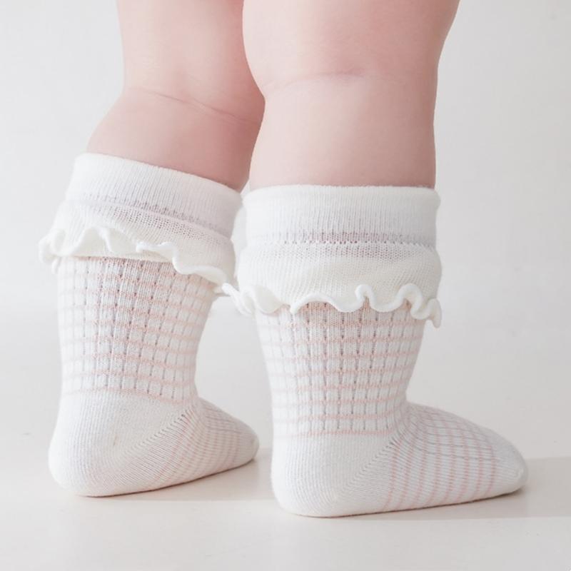 Autumn Winter Lace Princess Children Stripe Socks Newborn Mid Length Socks Cotton Cute Girls Baby Clothes Accessories 0-3 Years Old