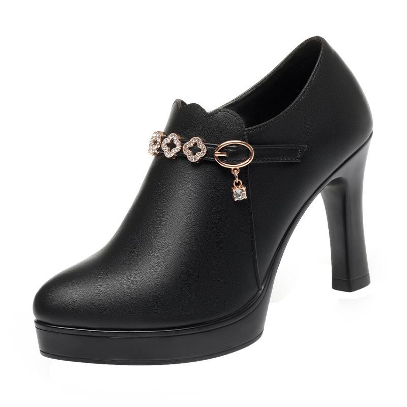 Temperament Fashionable And Versatile Deep Mouth Spring And Autumn Comfortable High Heels Soft Sole Soft Side Single Shoes
