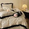 Sleep Grid Light French Hepburn Wind Corduroy Milk Velvet Four Piece Set