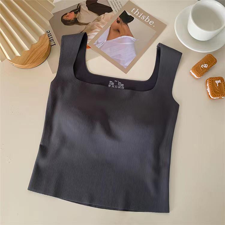 Women's Ice Silk Square Neck Tank Top with Chest Pads