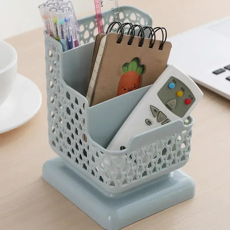 3-grid Pen Holder Plastic Hollow Storage Box for Student Desktop School Stationery Storage Multifu Phone Holder Storages Bucket
