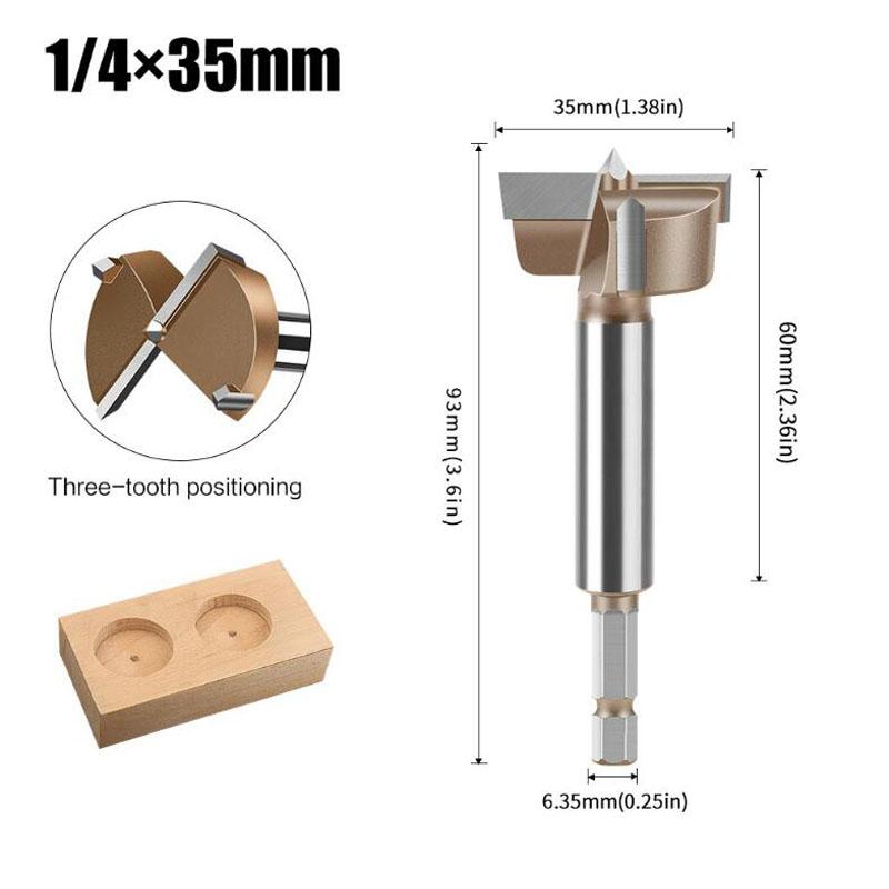 

Сверло Форстнера, сверло для сверления отверстий, кольцевая пила, шестигранный хвостовик из карбида вольфрама, деревообрабатывающий инструмент с хвостовиком 1/4 дюйма 35mm золотой