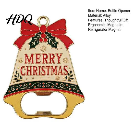 Retro Holiday Home Decor Christmas Bell Bottle Opener Heavy Duty Beer Cap Remover Magnetic Bar Tool Accessory Refrigerator Magnet Metal Opener for