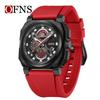 OFNS Men's Classic Square Chronograph Watch: Multifunctional Sports Fashion with Single Calendar, Six-Needle Quartz Movement.