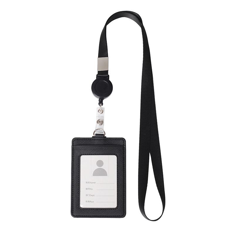 PU-Leder-Ausweishalter mit ausziehbarem Lanyard, Kartenhalter, Namensschild, Schul- und Bürobedarf