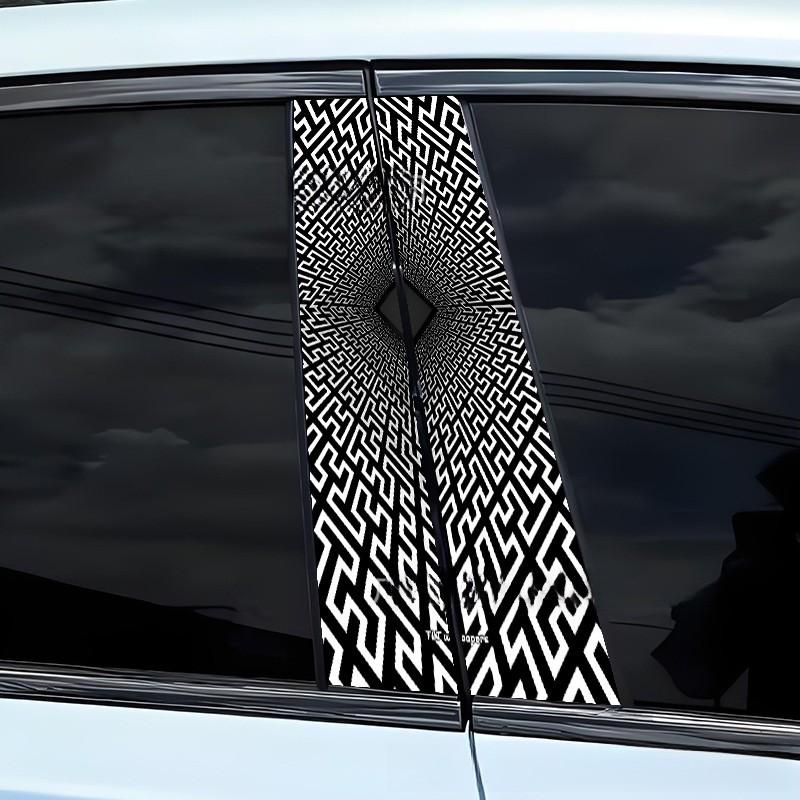 Car Decoration Car B Pillar PET Material 19.68in X 9.84in 50cm X 25cm Compatible With Various Models Easy Installation