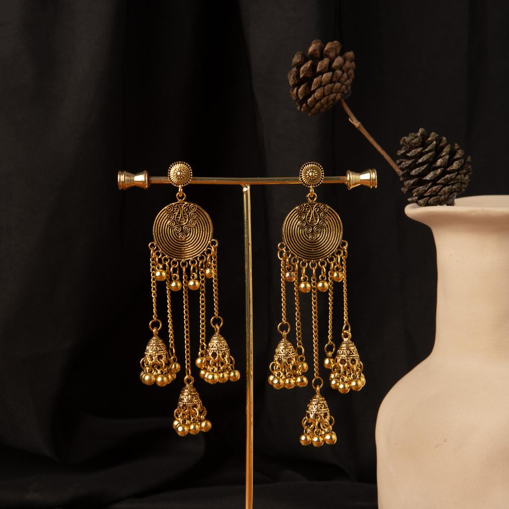 Ethnic Style Vacation Style Geometric Round Personalized Earrings, Retro Alloy Long Fringed Bell Pendant Ears