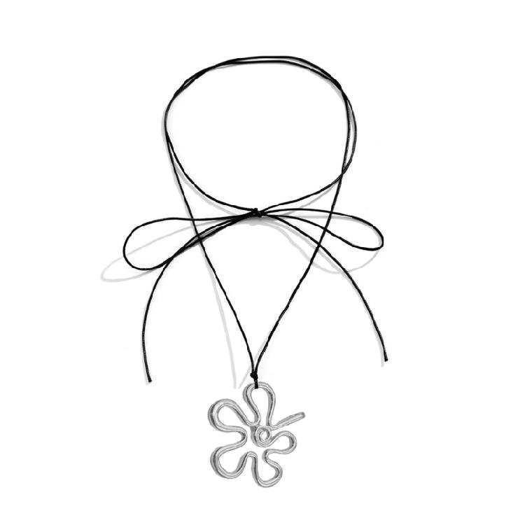 

Irregular Flower Choker Necklace Temperament Long Lace up Necklace Jewelry 1 чёрный