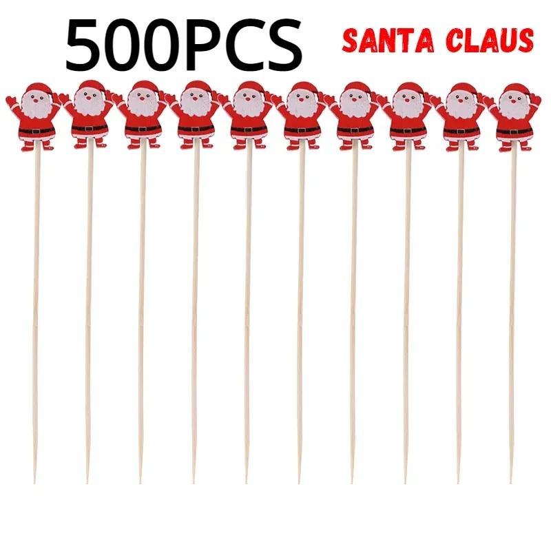 50 Stück/Set Weihnachten Fruchtspieße Einweg Bambusspieße Schneeflocke Weihnachtsbaum Elch Weihnachtsmann Schneemann Spieße Weihnachtsdekoration