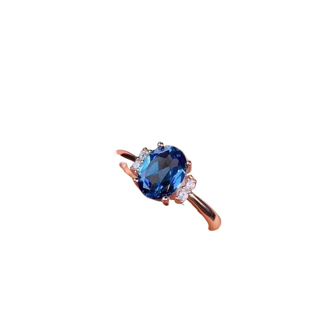 Classic Charms Silver 925 Inlay Diamond Blue Gem Rings for Women Rose Golden Fashion Exquisite Ring Wedding Jewelry Gifts