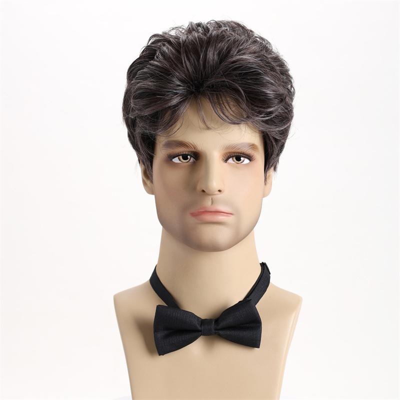 

Синтетические мужские парики короткие черные с сединой короткий кудрявый парик для мужчин подарок для отца парик натуральный термостойкий парики для косплея и вечеринок коричневый