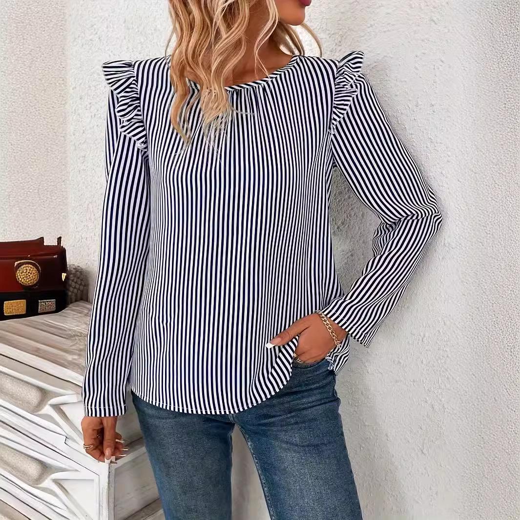 

In Stock: Blue Striped Back-Button Slit Dress - European and American Fashion M