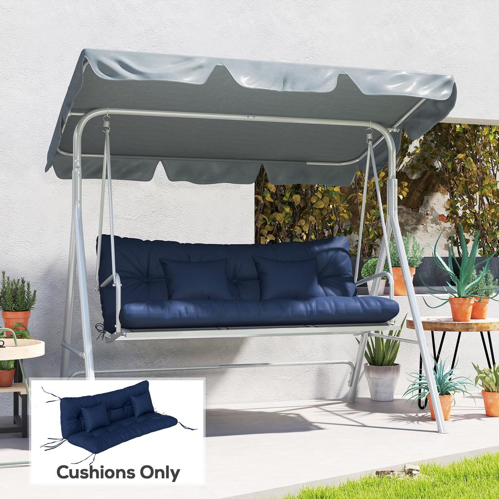 Outdoor Seat Cushions Back Cushion With 2 Pillows Water Repellent Seat Pads For 3 Seater Chair Dark Blue