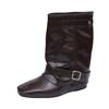 6Cm~ Autumn And Winter Maillard Pile Short Boots Women'S Inner Height Increasing Square Head Folds Skinny Boots Thick Heel Retro