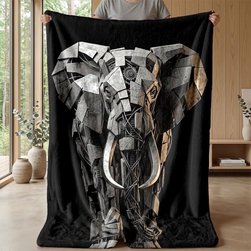 Mechanical Elephant Pair Theme Blanket Lightweight Warm Flannel Blanket Decorative Throw Blanket for Home Decoration