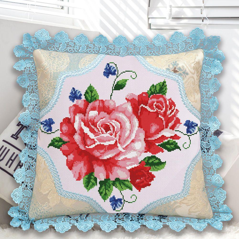 60CM Cross Stitch Pillow Sofa Pillow Car Pillow Sky Blue Lace Pillowcase