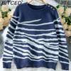Fall/Winter Women's Sweater: Color-Blocked Zebra Print O-Neck Shoulder-Snap Long-Sleeve Knit Top