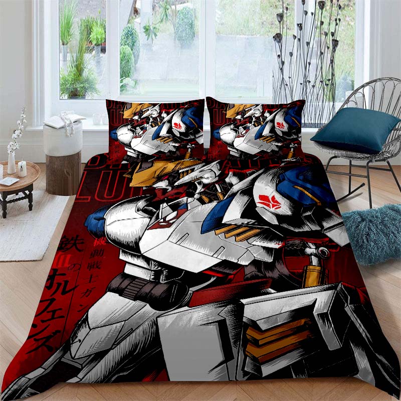 Cartoon/Anime Mobile Suit Gundam Bedding Set, Printed Single Duvet Cover and Pillowcase 3-Piece Set, Available in Children's and