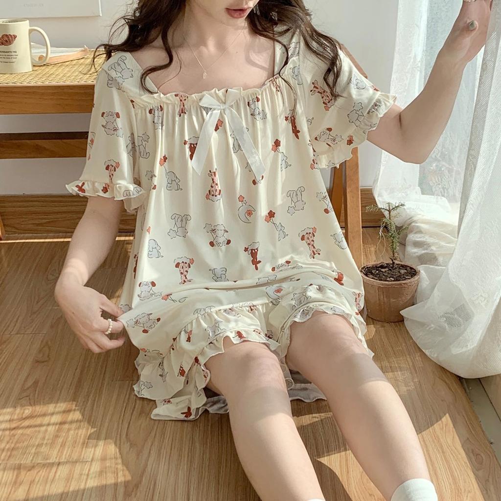 Summer Ice Silk Short Sleeved Set, Oversized Casual Pajamas, Women's Summer Home Clothing, Comfortable and Loose