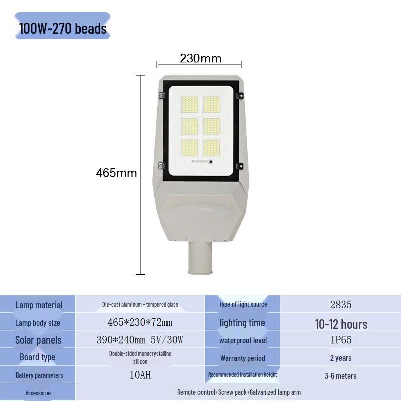 High-Power Waterproof Outdoor Solar Street Light for Courtyard, Park, and Road Use
