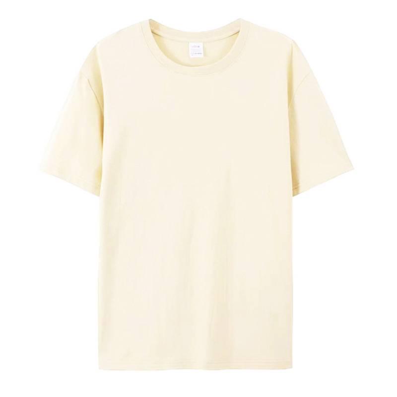 Custom Logo Summer Cotton T-shirt, Loose Round Neck, Short Sleeve, Class Uniform, 190g Ribbed Collar