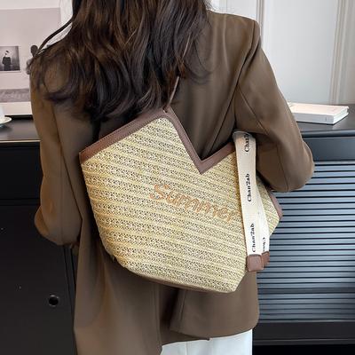 Straw Bag Women's Large Capacity 2025 New Summer Versatile Shoulder Woven Bag Texture Popular Tote Bag