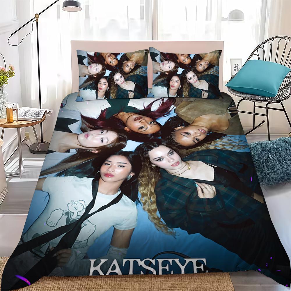 Kpop K-Katseye Bettbezug-Set Heimstil Bettwäsche Weiche Baumwolle Wäsche Bett 3-teiliges Set Studentenzimmer Geschenk EU Single(135x200cm) gray