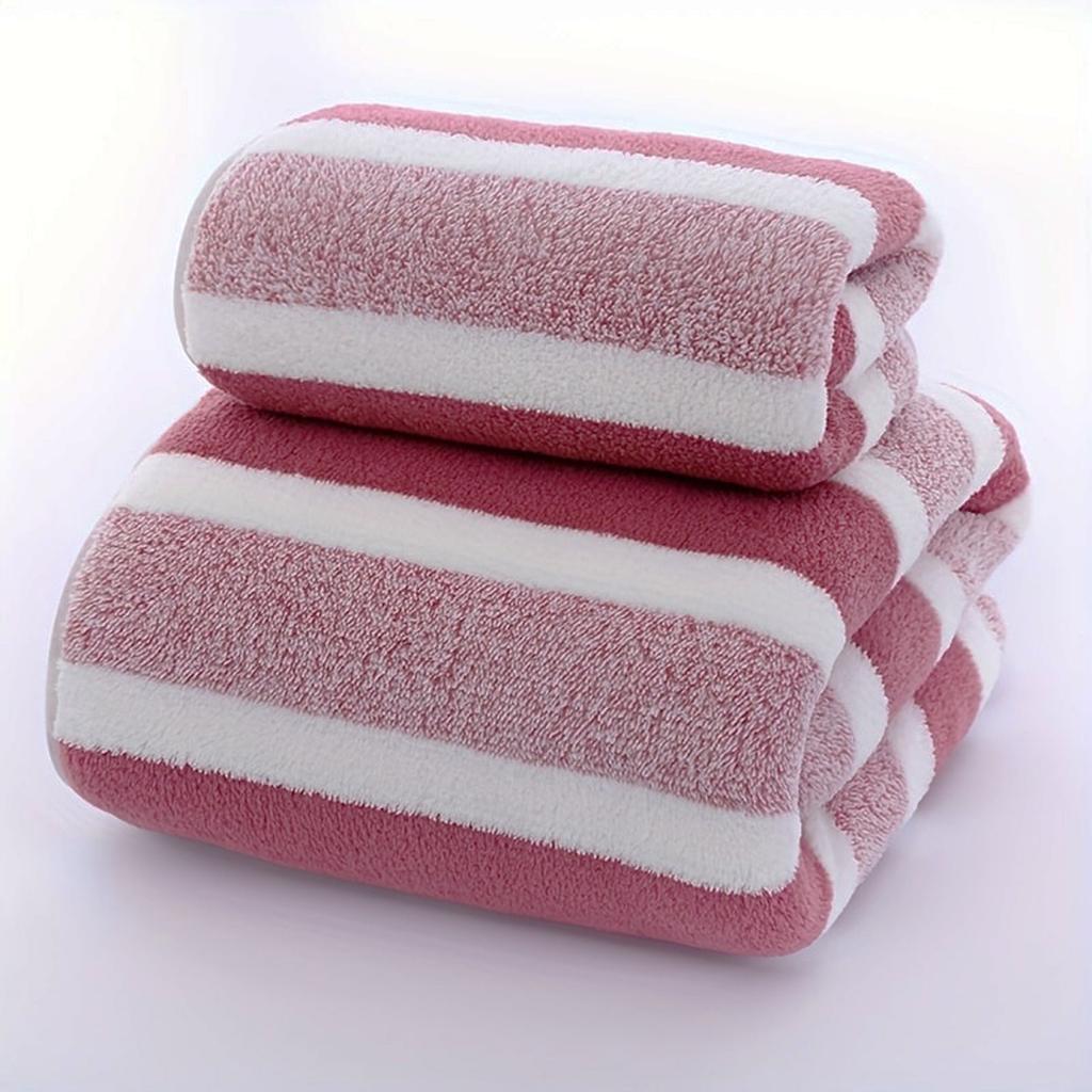 1PC Wide Strip Coral Velvet Printed Towel Bath Towel Set Absorbent Dry Hair