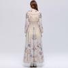 Summer Bohemian Printed Maxi Dress Women Deep V Neck Long Sleeve Lace Trim Cuff High Waist A‑Line Flowy Holiday Party Dress