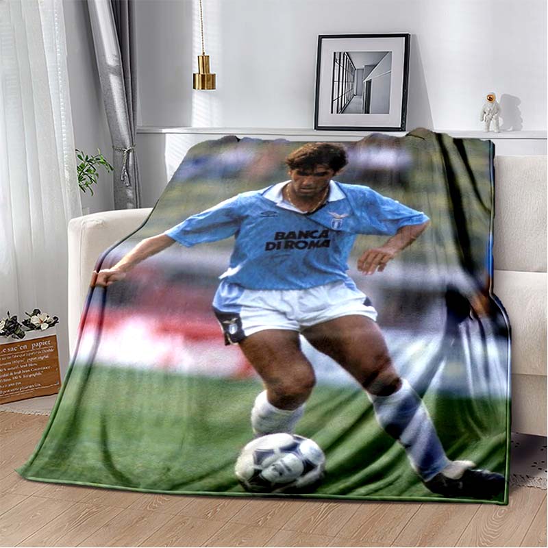 Vintage Lazio Football Star Light Blue Eagle Jersey Portrait Flannel Blanket Soft Warm Lightweight Sports FanWashable Throw Blanket Sofa Bedroom Decor 80cm x 120cm