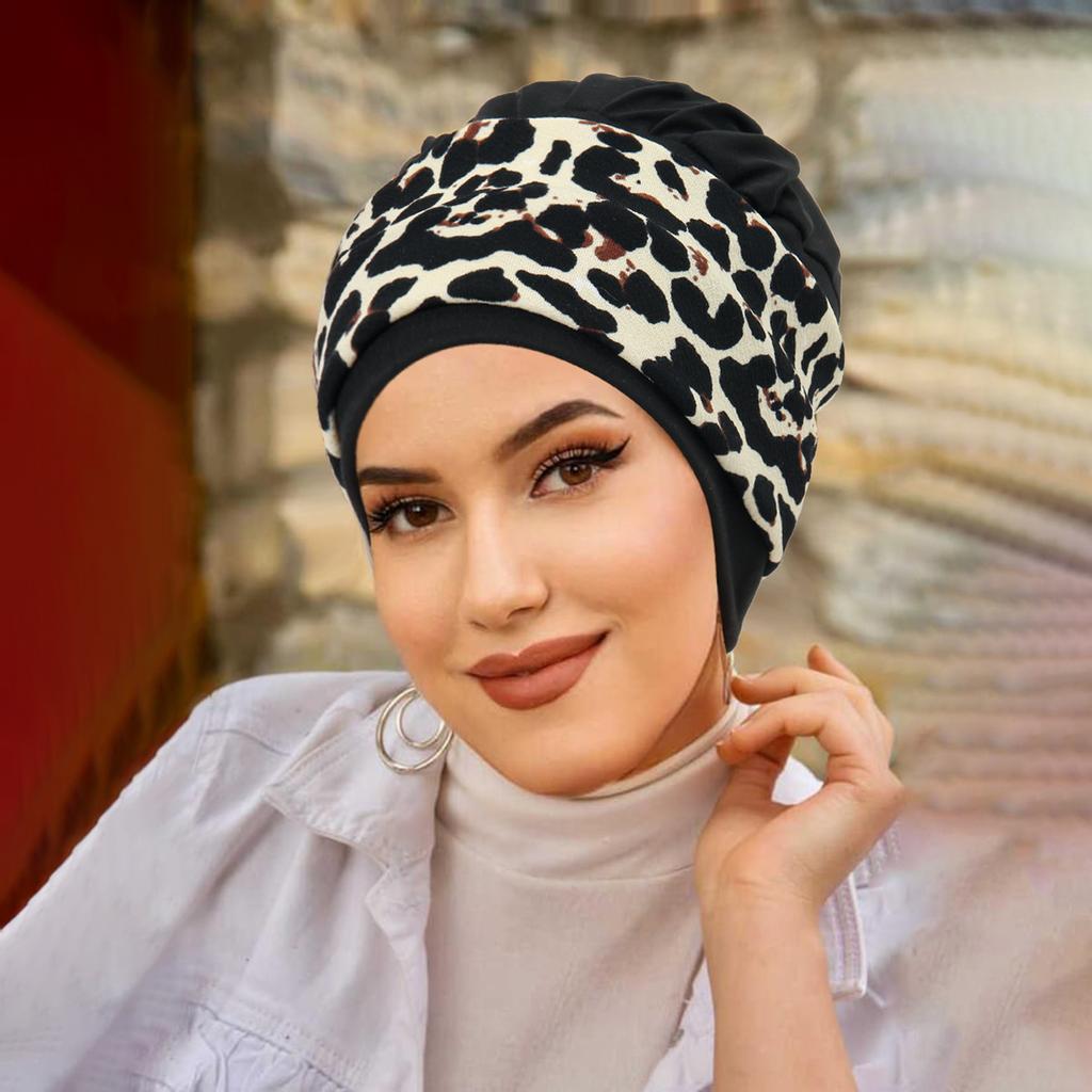 New Muslim Women Soft Strech Turban Hats Pre Tied Headscarf Print Flower Hijabs Bandana Chemo Beanies Caps Cover