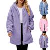 Fashionable Plush Jacket Women Loose Hooded Zipper Coat Solid Color Long Sleeved Pocket