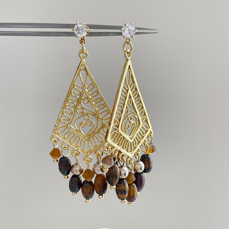 Silver Needle Maillard Irregular Oval Tiger's Eye Earrings Earrings Vintage Style Earrings Women