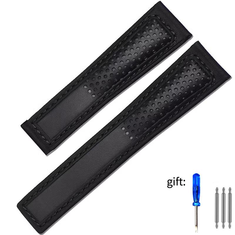 Cowhide Watch Strap 22mm Wristband For Tag Heuer Carrera Diving Monaco F1 Fiyta Tissot Watch Band Red Stitches Leather Bracelet