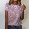 Summer Round Neck 3D Print Flower Pattern Top Fashionable Casual Short Sleeved Women's T-shirts