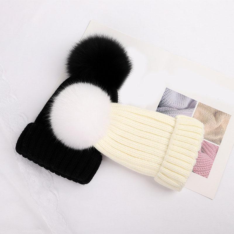 Hot Sale Drop Shipping Hot Sale Winter Warm Thick Fox Fur Pom Pom Fur Ball Beanie Hat