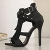 Aneikeh Summer Fashion Woman Sandals Boots Peep Toe Round Toed Tasse Rivet Buckle Decorative Zipper Stiletto High Heels Shoes