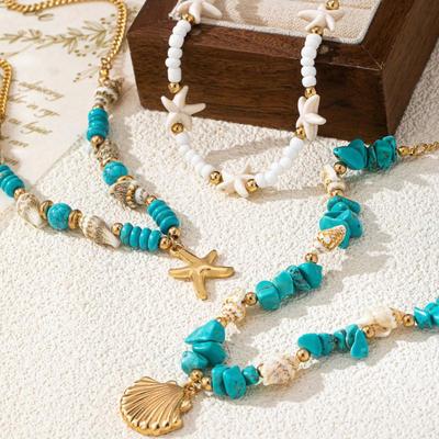 Ethnic Style Blue Natural Stone Beads Choker Necklaces For Women Bohemia Geometry Pendant Necklace Trendy Neck Jewelry