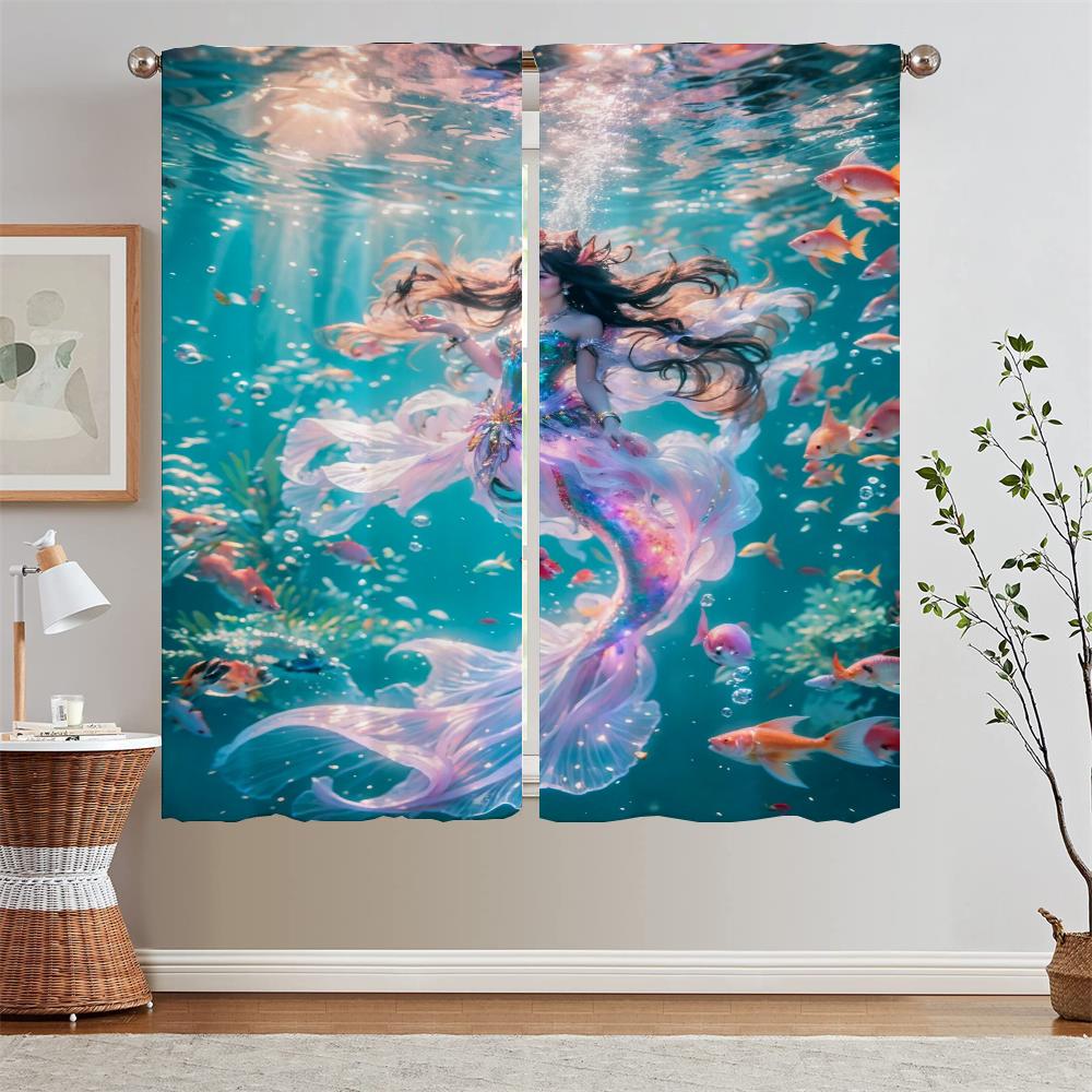 Sea Mermaid Kitchen Curtains 2 Pieces Window Curtains Home Modern Home Decoration Tentacles Blackout Tulle for Living Room Curls