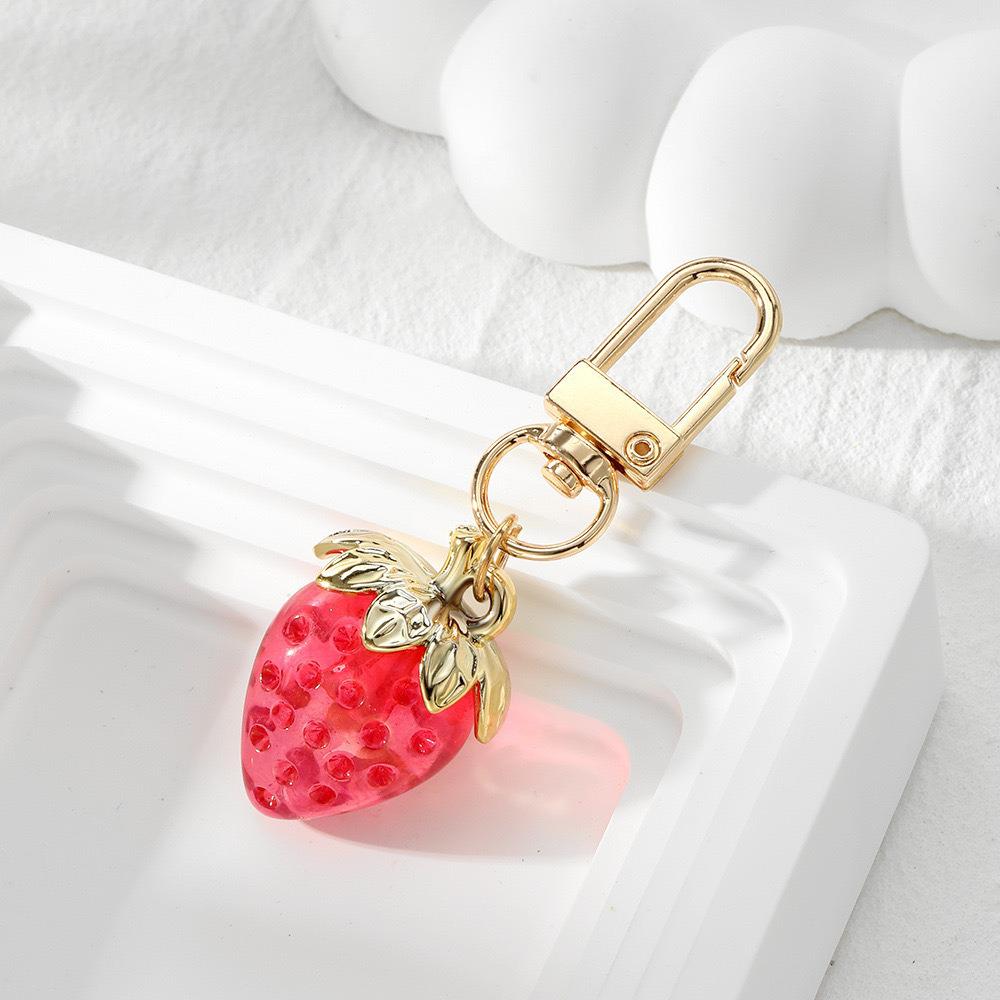 Peach Heart Strawberry Flower Keychain - Heart-Shaped Bag or Car Pendant