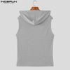 INCERUN Men Sleeveless Zip-up Rib Casual Hooded Tank Tops 