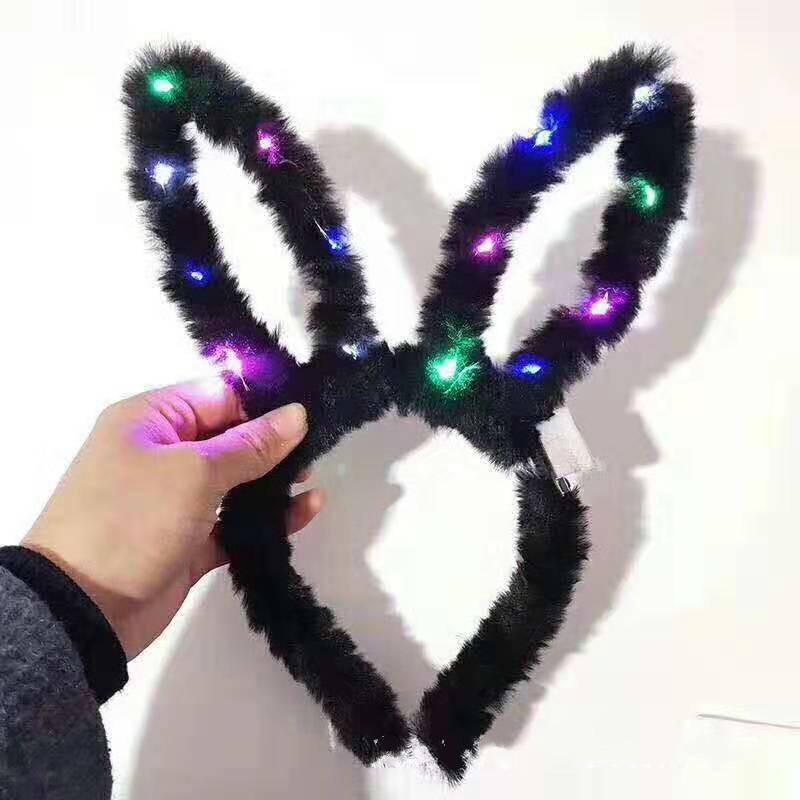 Glowing Plush Rabbit Ear Plus Light Rabbit Ears Headband Halloween Christmas Headdress Luminous Toys