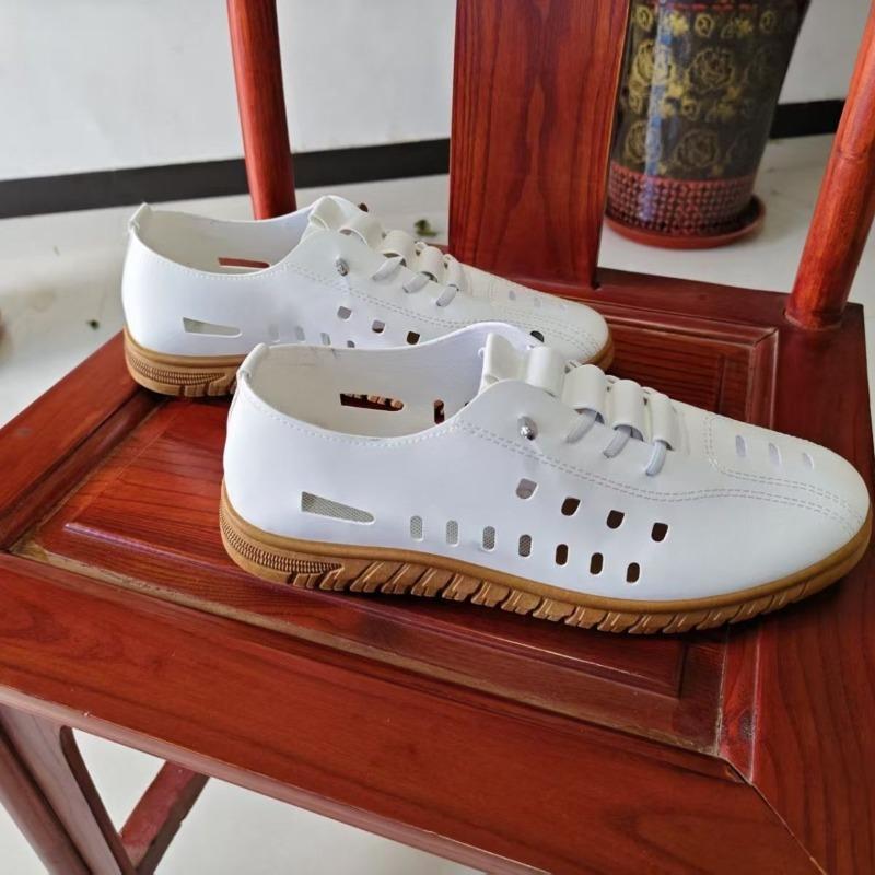 Men's shoes new summer breathable deodorant casual men's leather shoes one pedal hollow non-slip wear-resistant driving shoes