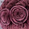 Raglaido Rabbit Fur Hats for Women Winter Floral Real Fur Hat Women's Beanies Elastic Warm Fashion Ladies Snow Hat LQ11204