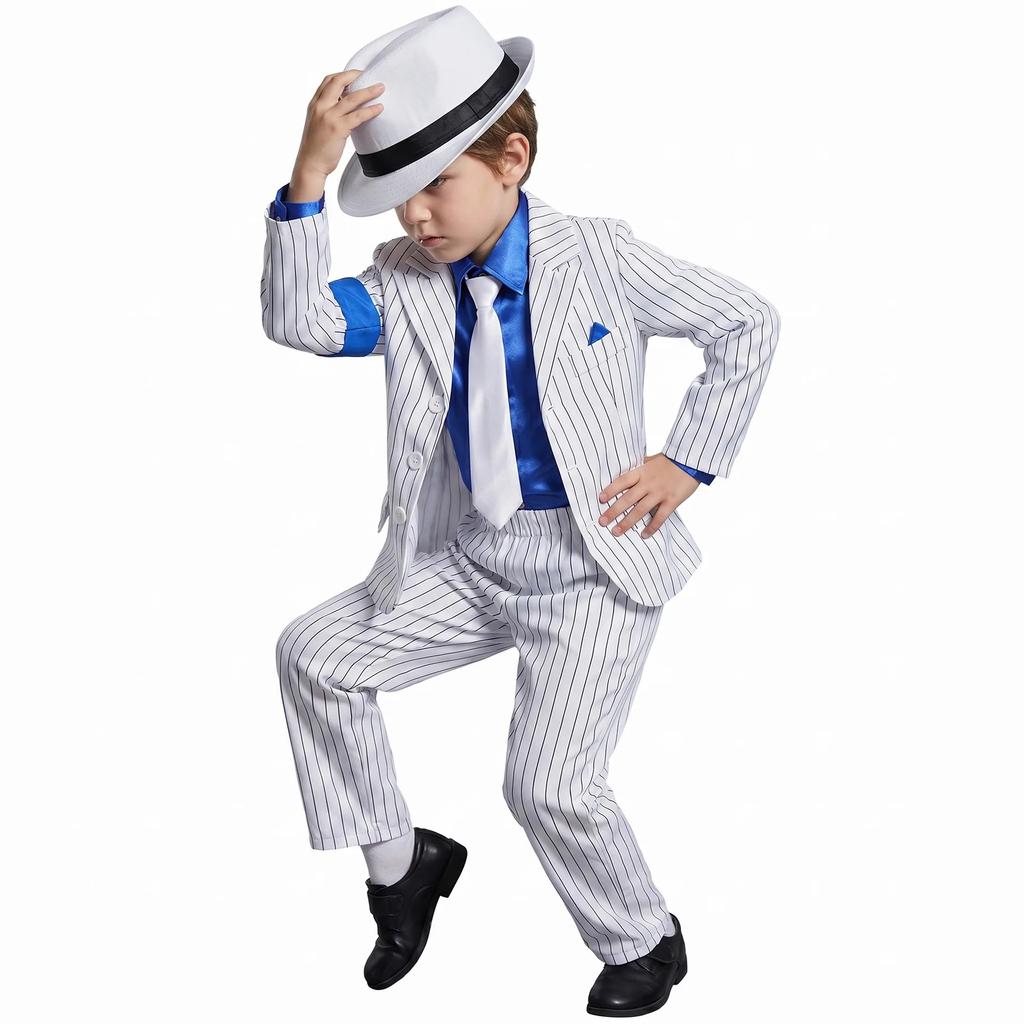Costume Cosplay Bambini Michael Jackson Danza Stella Pantaloni Lucidi Anni '80 '90 Abiti da Palco Festa Per Ragazzi Set Abbigliamento Bambini