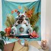 French Bulldog in Retro Car with Flowers Patterned Tapestry Decorative Wall Hanging, Home Bedroom Living Room Decor