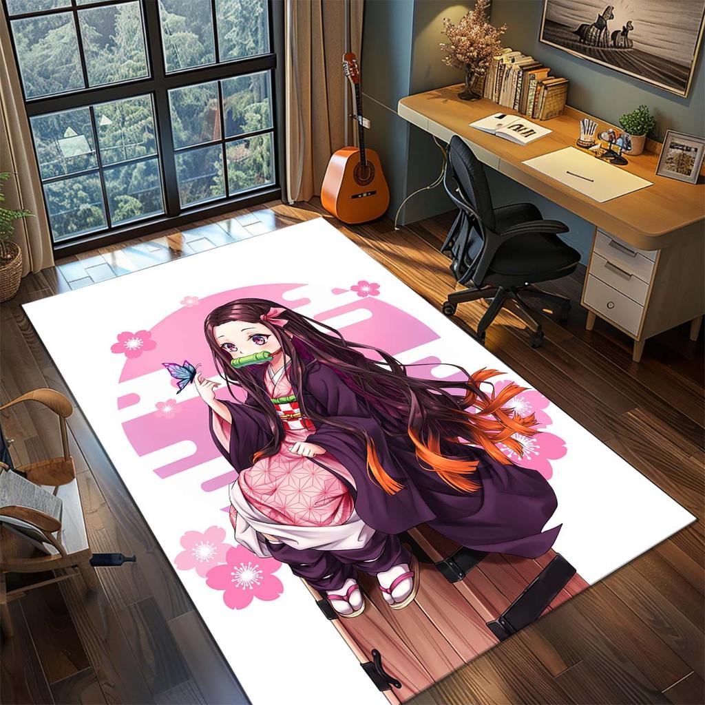 Tapis Anime Demon Slayer Tapis Grande Surface Tapis de Sol Antidérapant Lavable Chambre de Gamer Chambre à Coucher Décoration de Maison -QJY