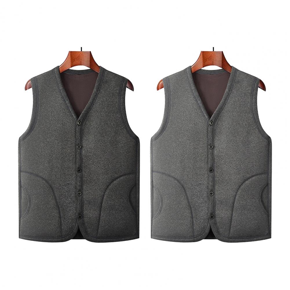 Pánská zimní vesta kabát s výstřihem do V Jednořadá vesta bez rukávů Jednobarevná Zesílená sametová podšívka Spodní díly