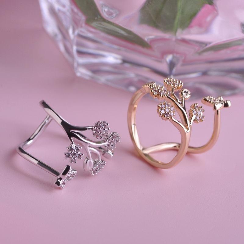 Luxury Crystal Butterfly Tree Leaf Wedding Rings for Women Fashion White Crystal Opening Finger Ring Engagement Party Jewelry