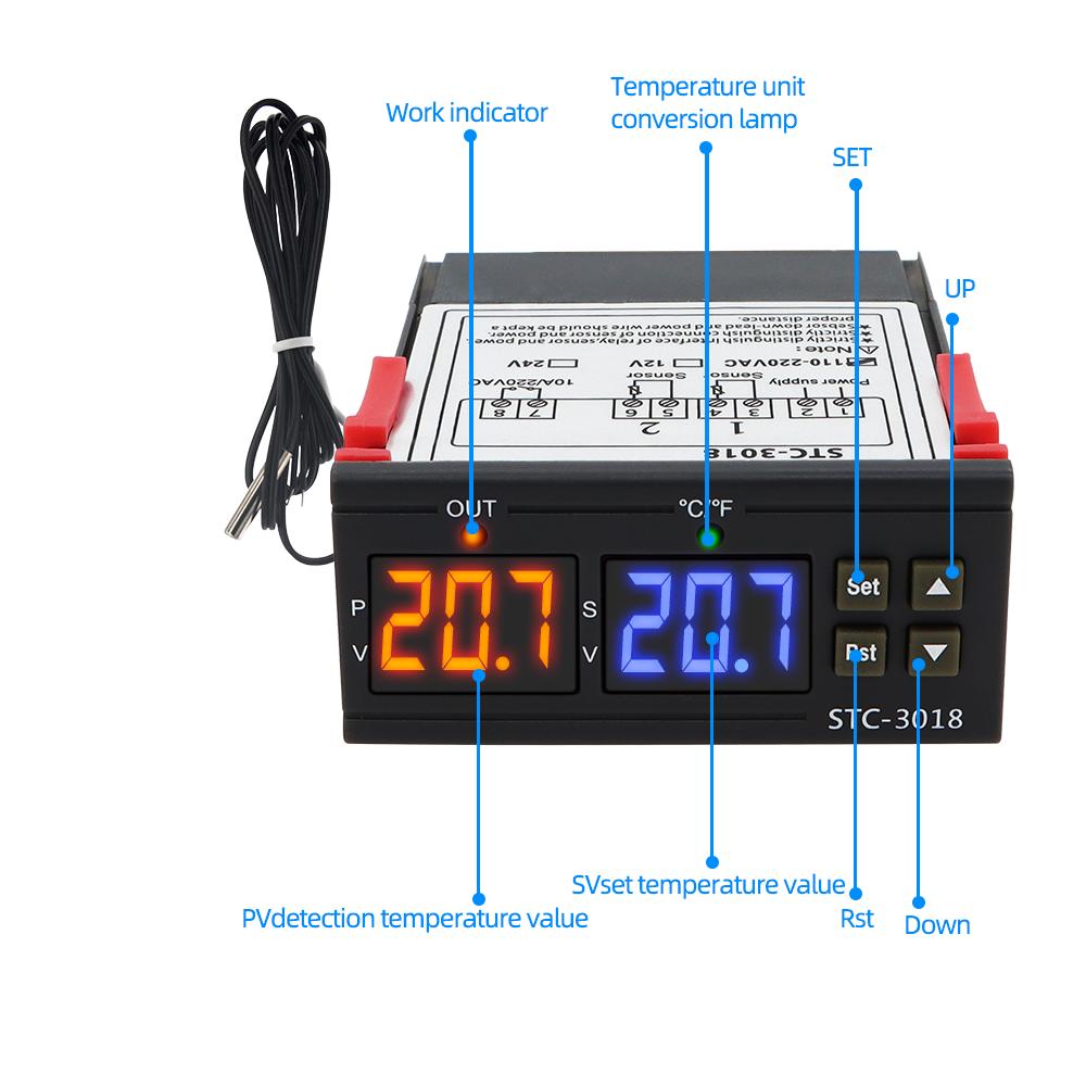 STC-3018 Termostat Digital Dual Controlor de Temperatură Termometru Comutator de Control 10A 12V 24V 220V Higrometru Incubator